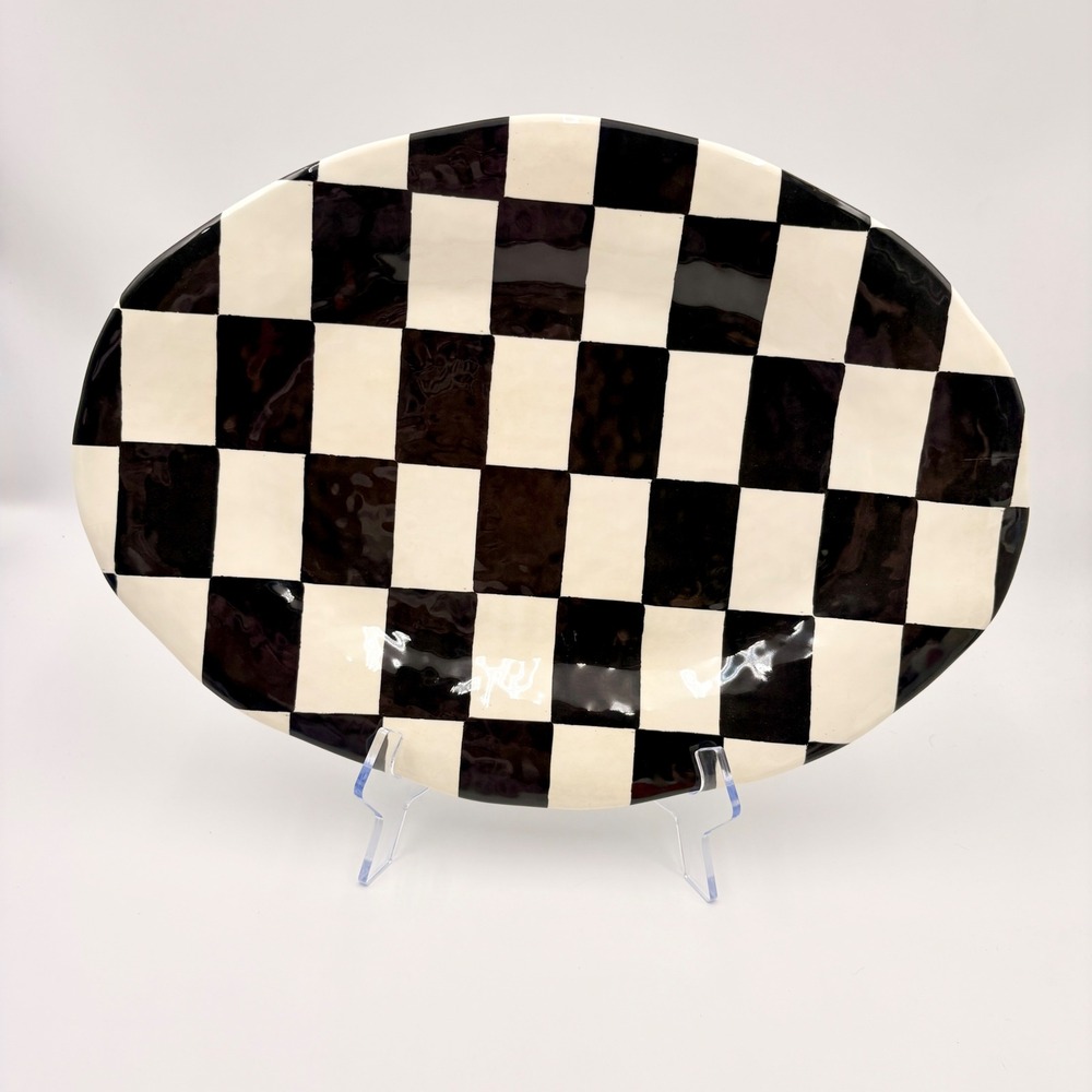 Courtly Check Oval Platter Large Black White Melamine Checkered